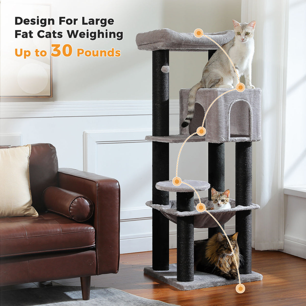 XL Cat Tree with Condo and Large Hammock – Black & Grey — detail 4
