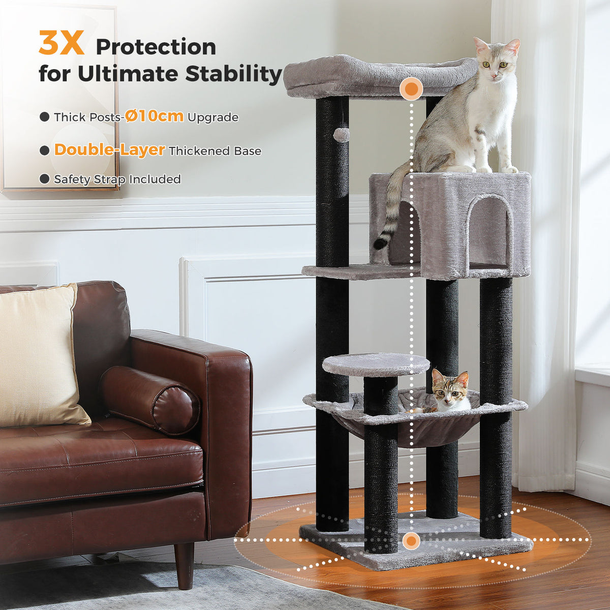 XL Cat Tree with Condo and Large Hammock – Black & Grey — detail 5