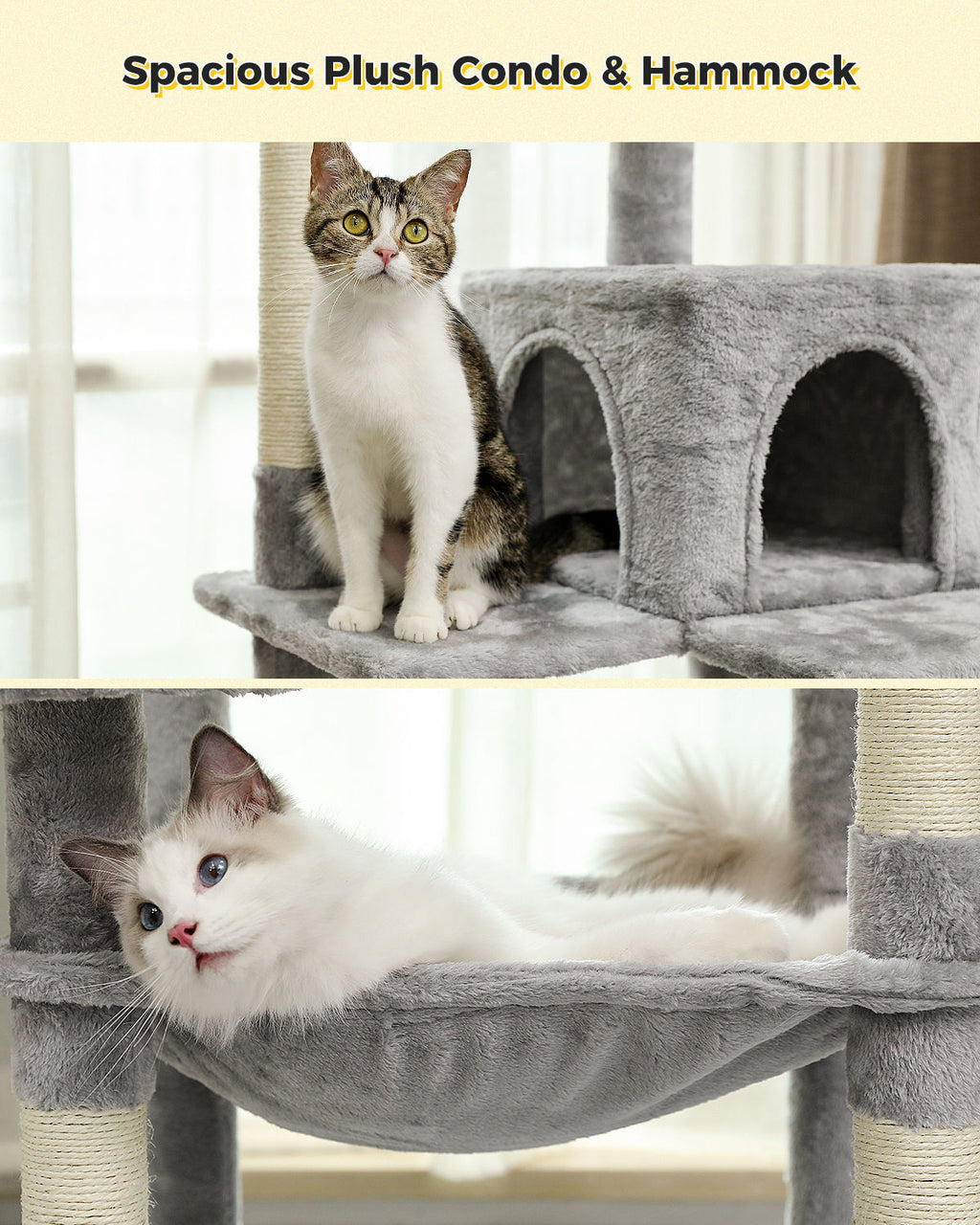 Cat Tree with Condo and Large Hammock – Grey — detail 4