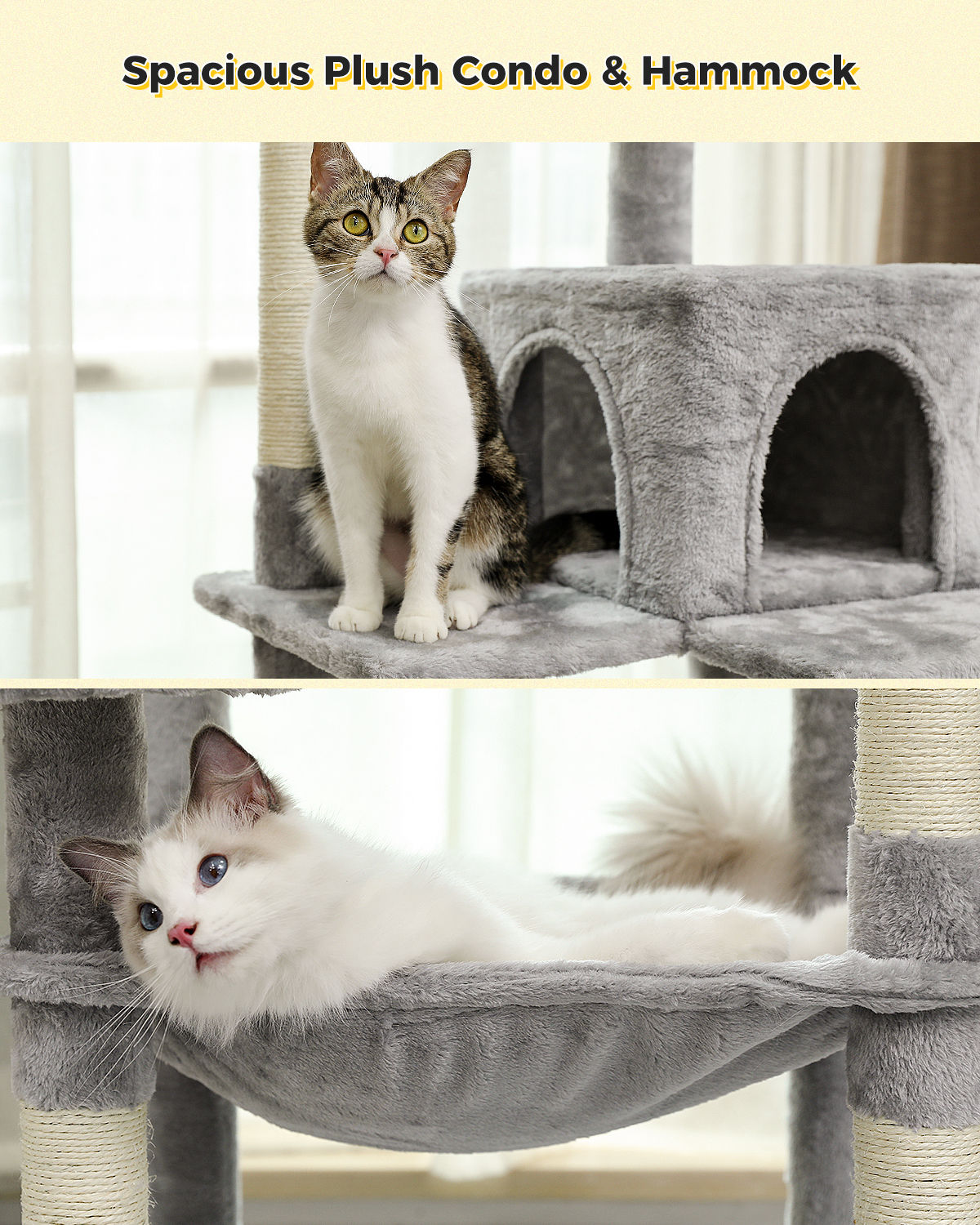 Cat Tree with Condo and Large Hammock – Grey — detail 4