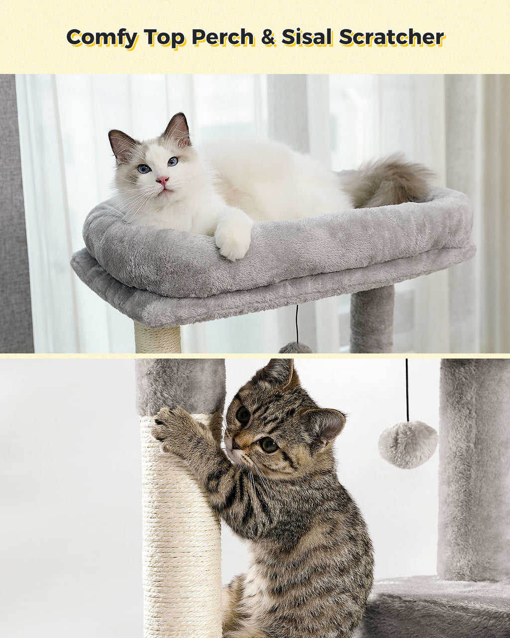 Cat Tree with Condo and Large Hammock – Grey — detail 5