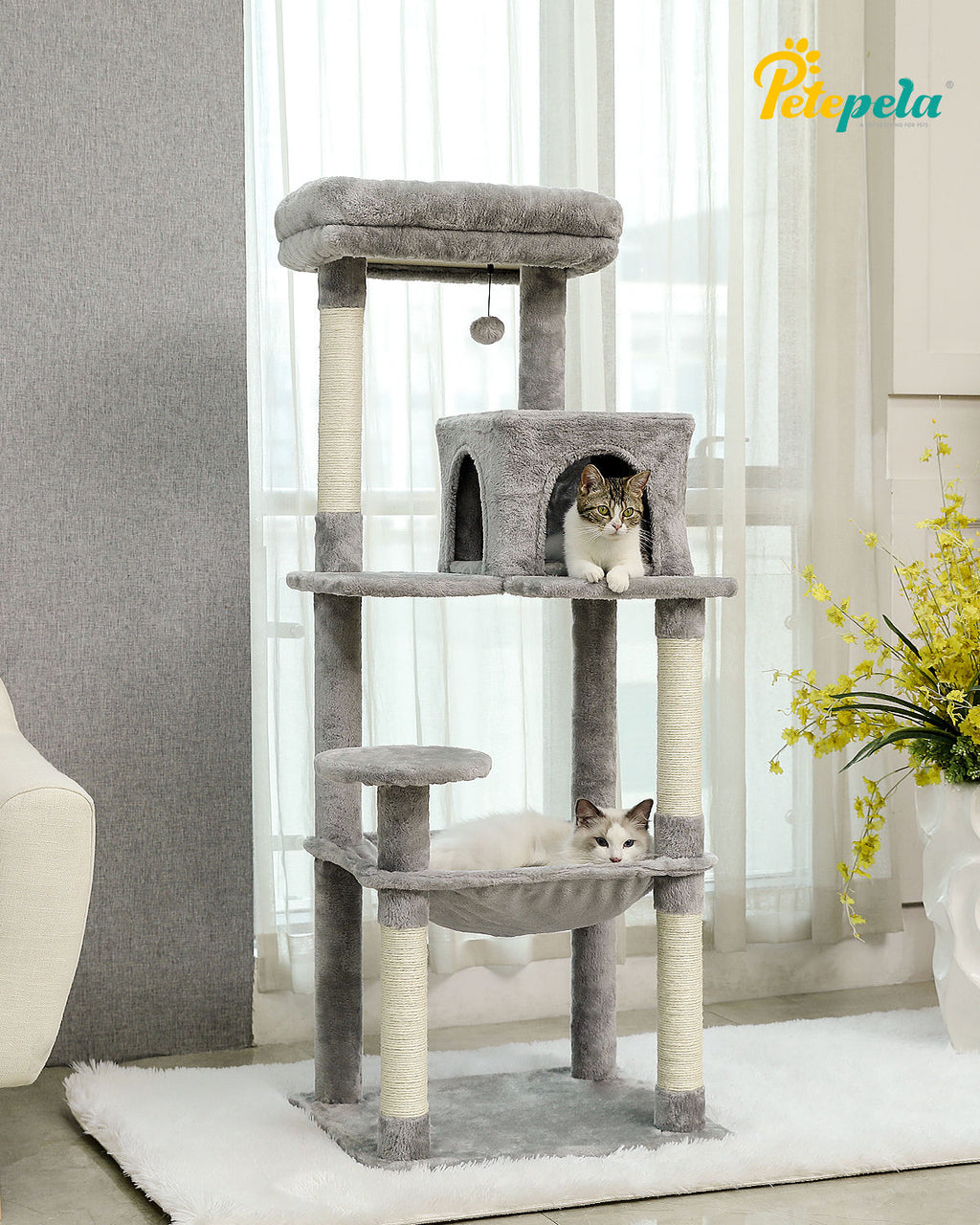 Cat Tree with Condo and Large Hammock – Grey — detail 6