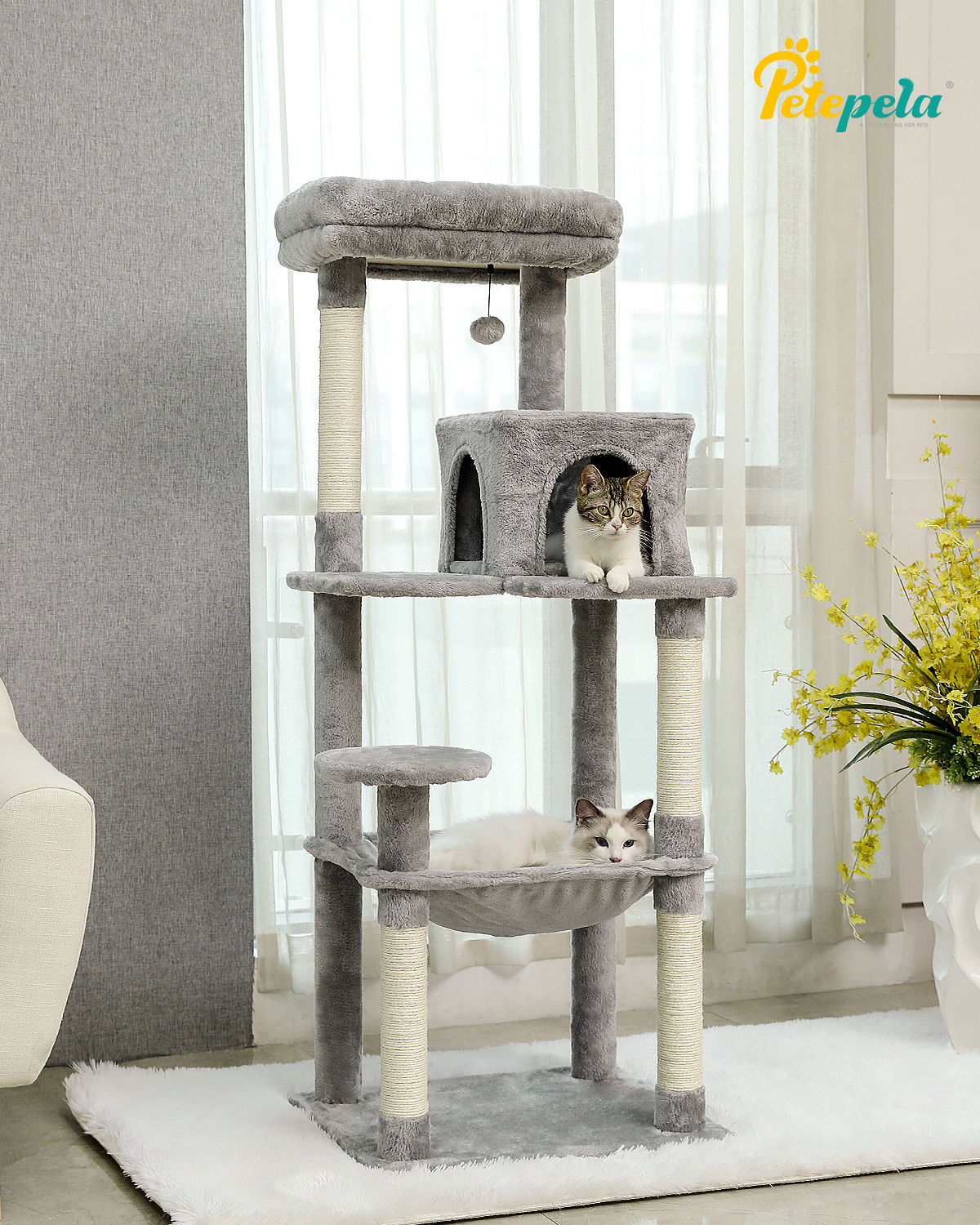 Cat Tree with Condo and Large Hammock – Grey — detail 6