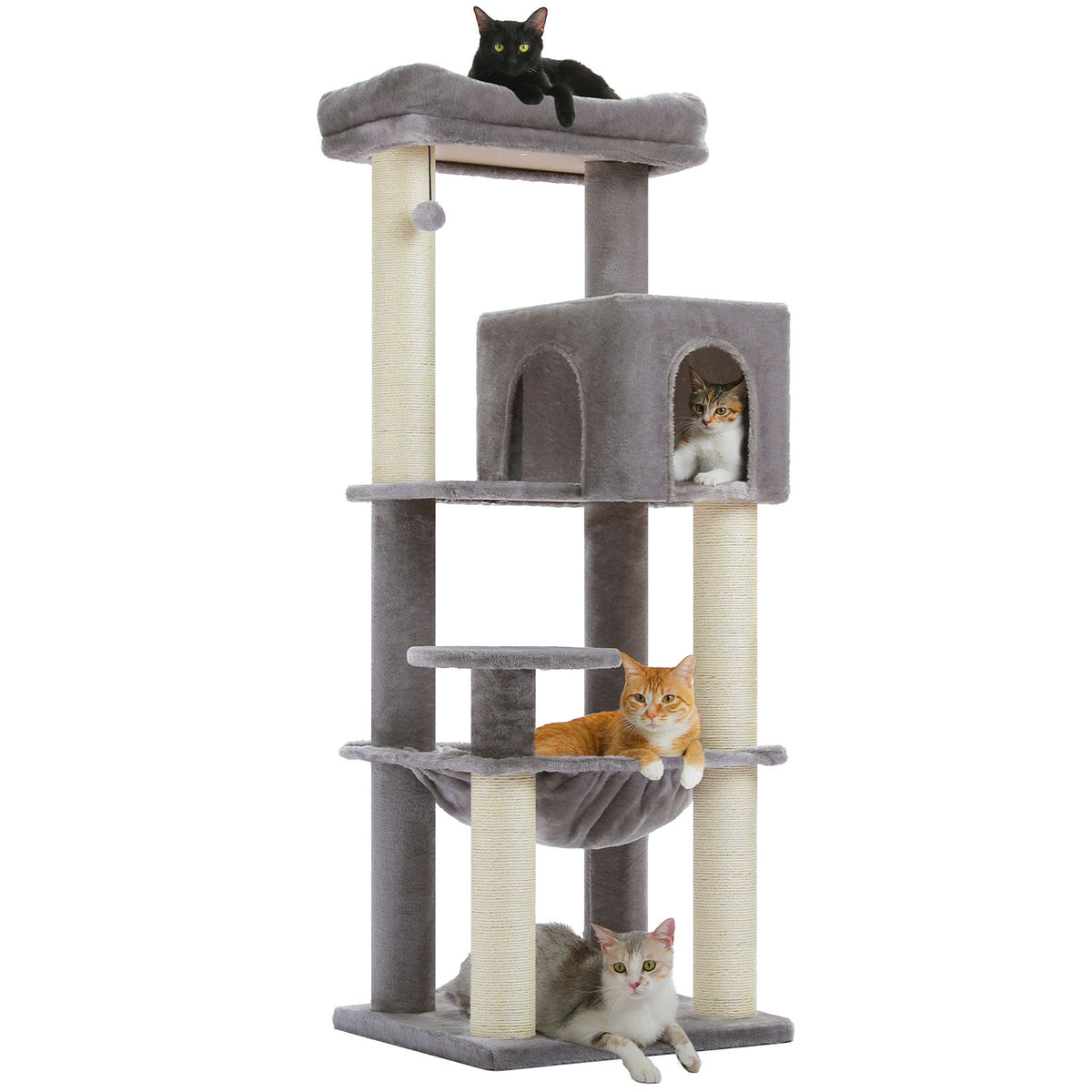 XL Cat Tree with Condo and Large Hammock – Grey — detail 2