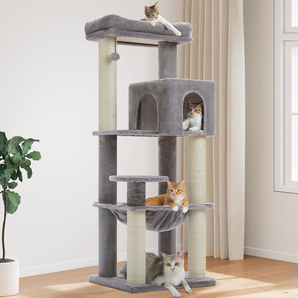XL Cat Tree with Condo and Large Hammock – Grey — detail 3