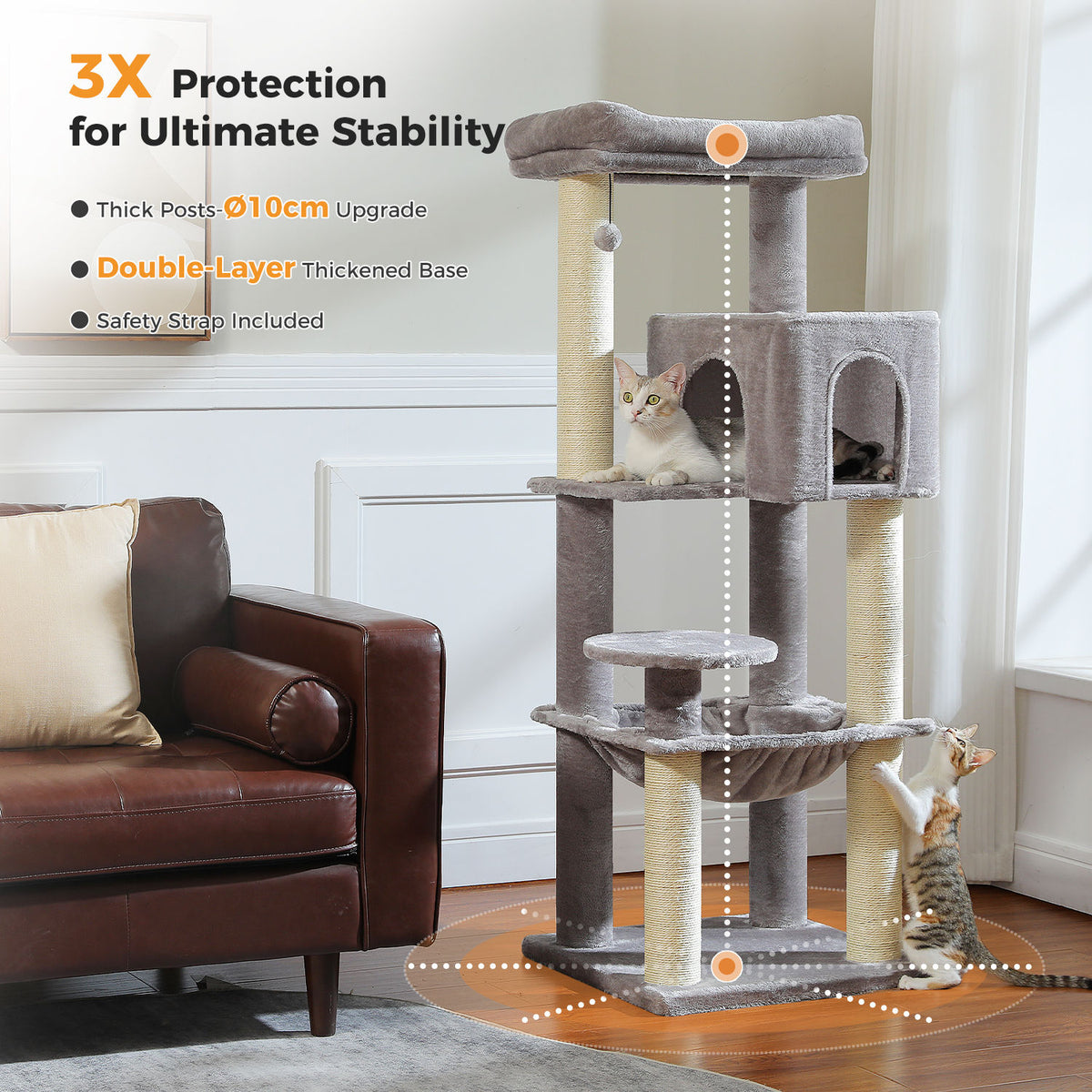 XL Cat Tree with Condo and Large Hammock – Grey — detail 5