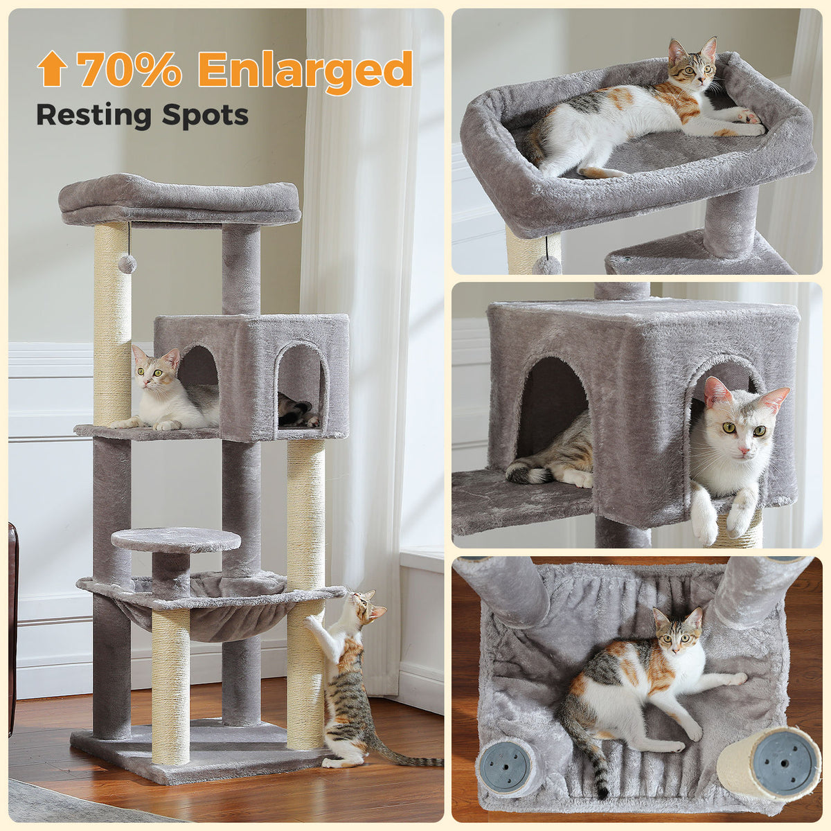 XL Cat Tree with Condo and Large Hammock – Grey — detail 6
