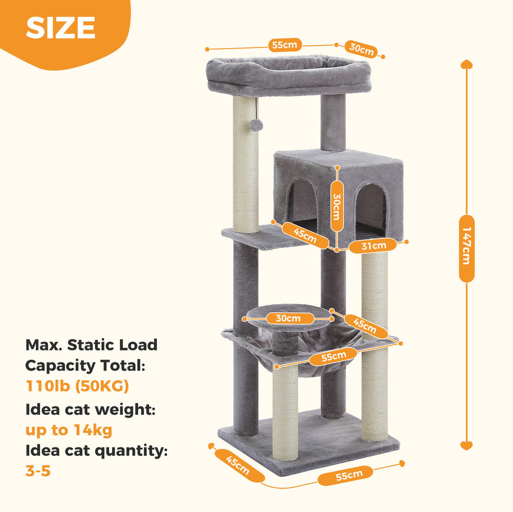 XL Cat Tree with Condo and Large Hammock – Grey — detail 7