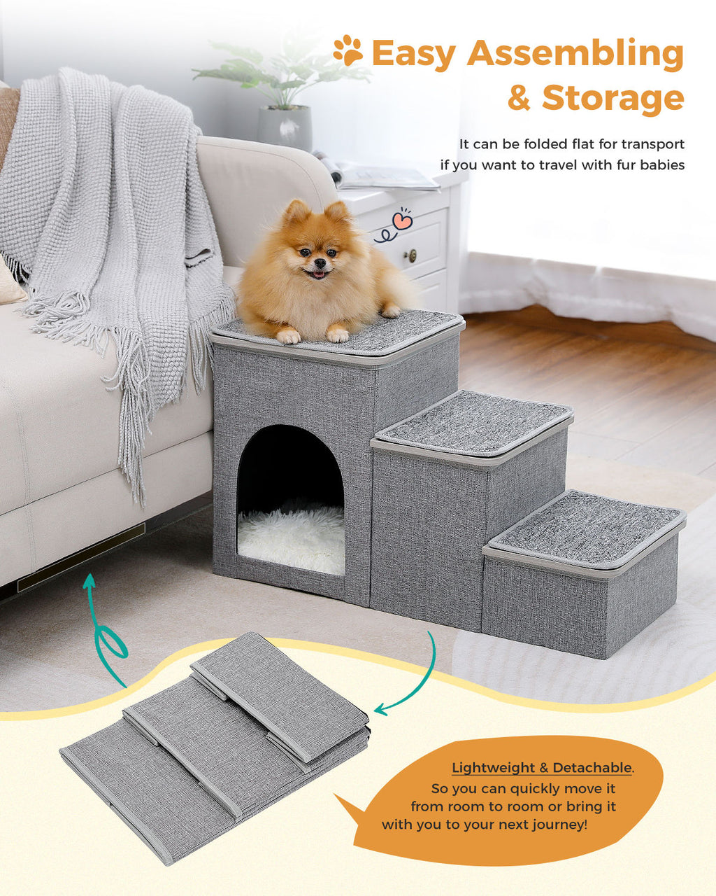 Pet Steps with Cat Condo – Grey — product view