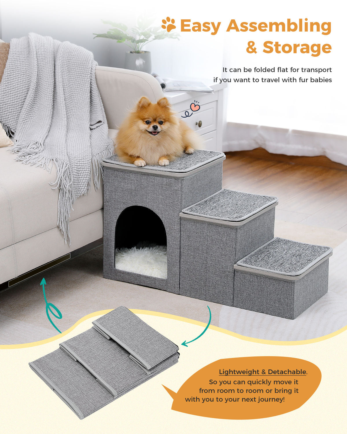 Pet Steps with Cat Condo – Grey — product view