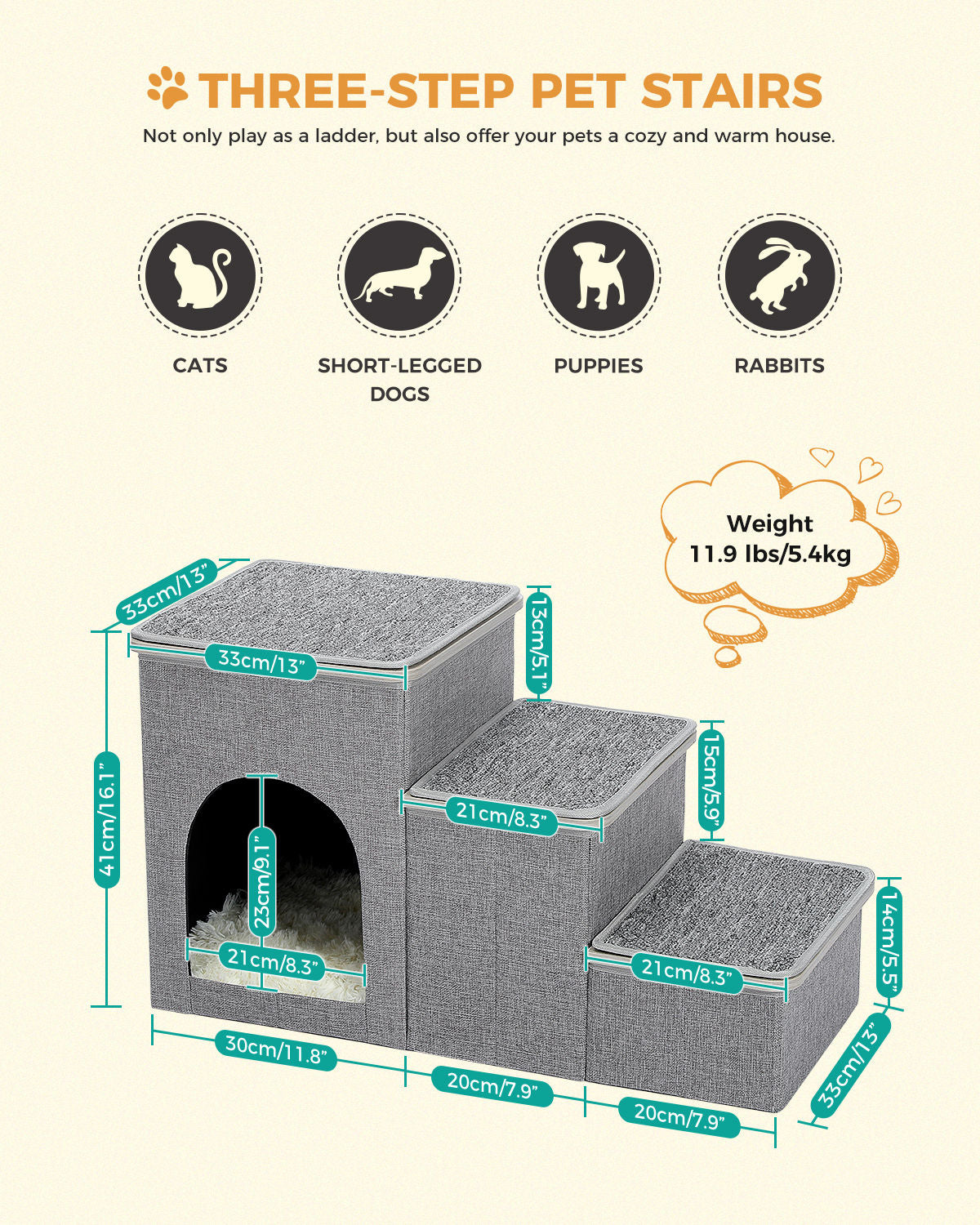 Pet Steps with Cat Condo – Grey — detail 2