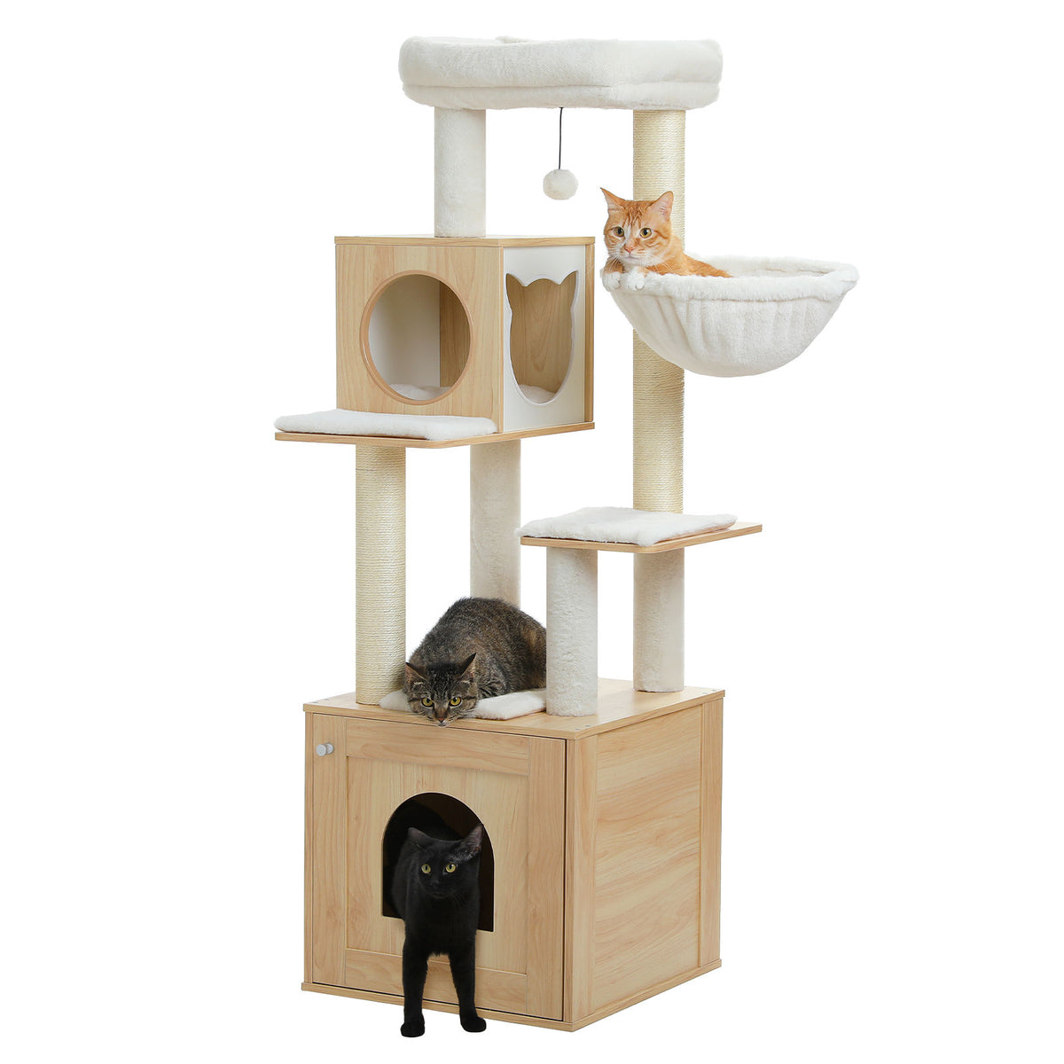 Wood Cat Tree with Litter Box Enclosure – Beige — product view