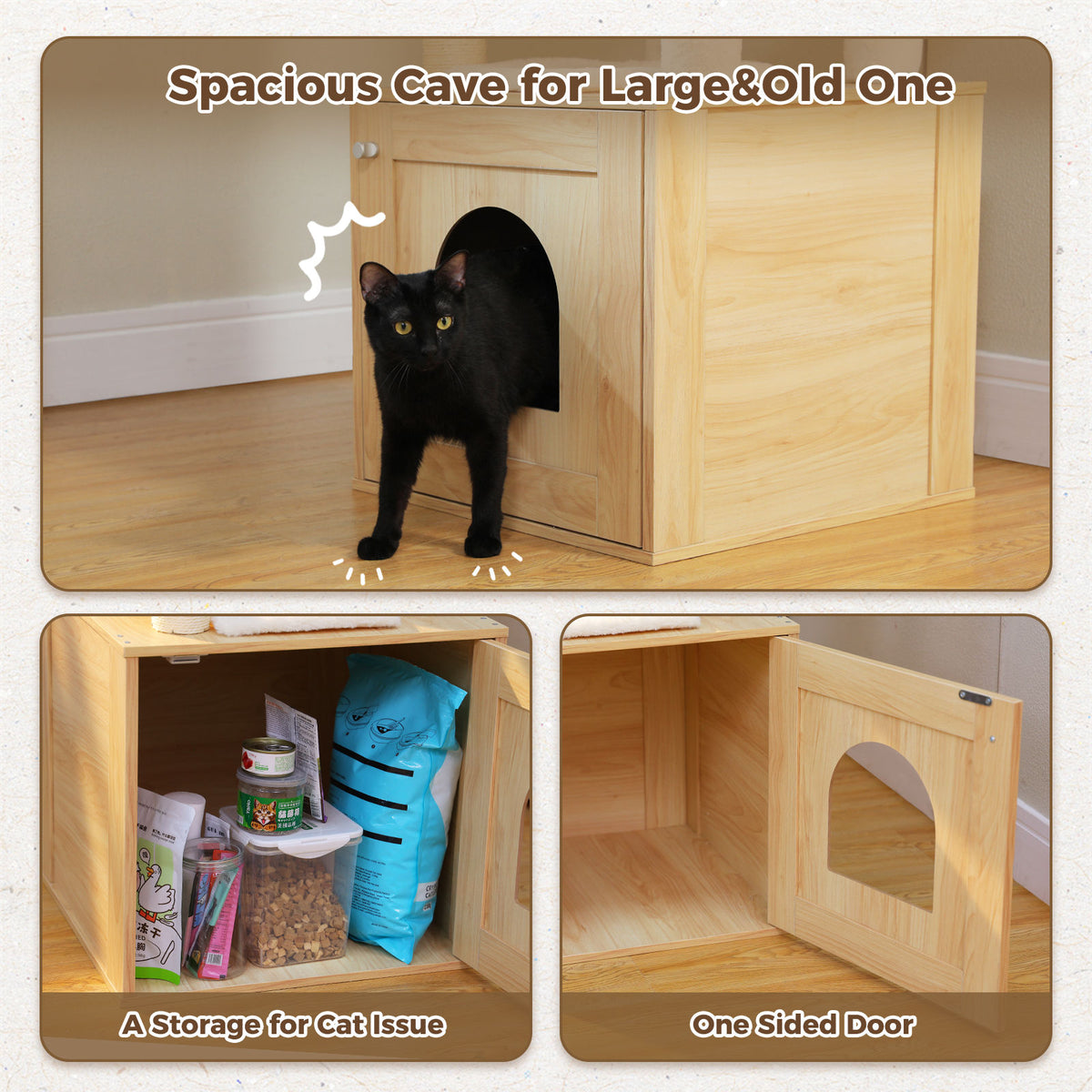 Wood Cat Tree with Litter Box Enclosure – Beige — detail 3
