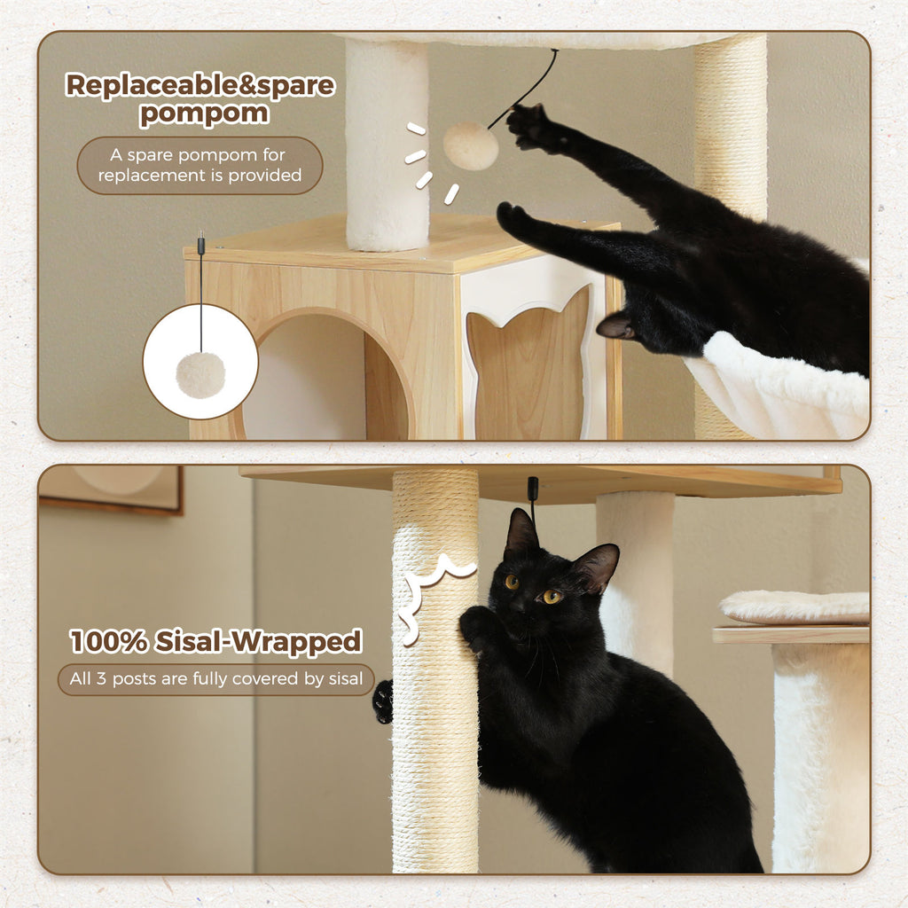 Wood Cat Tree with Litter Box Enclosure – Beige — detail 4