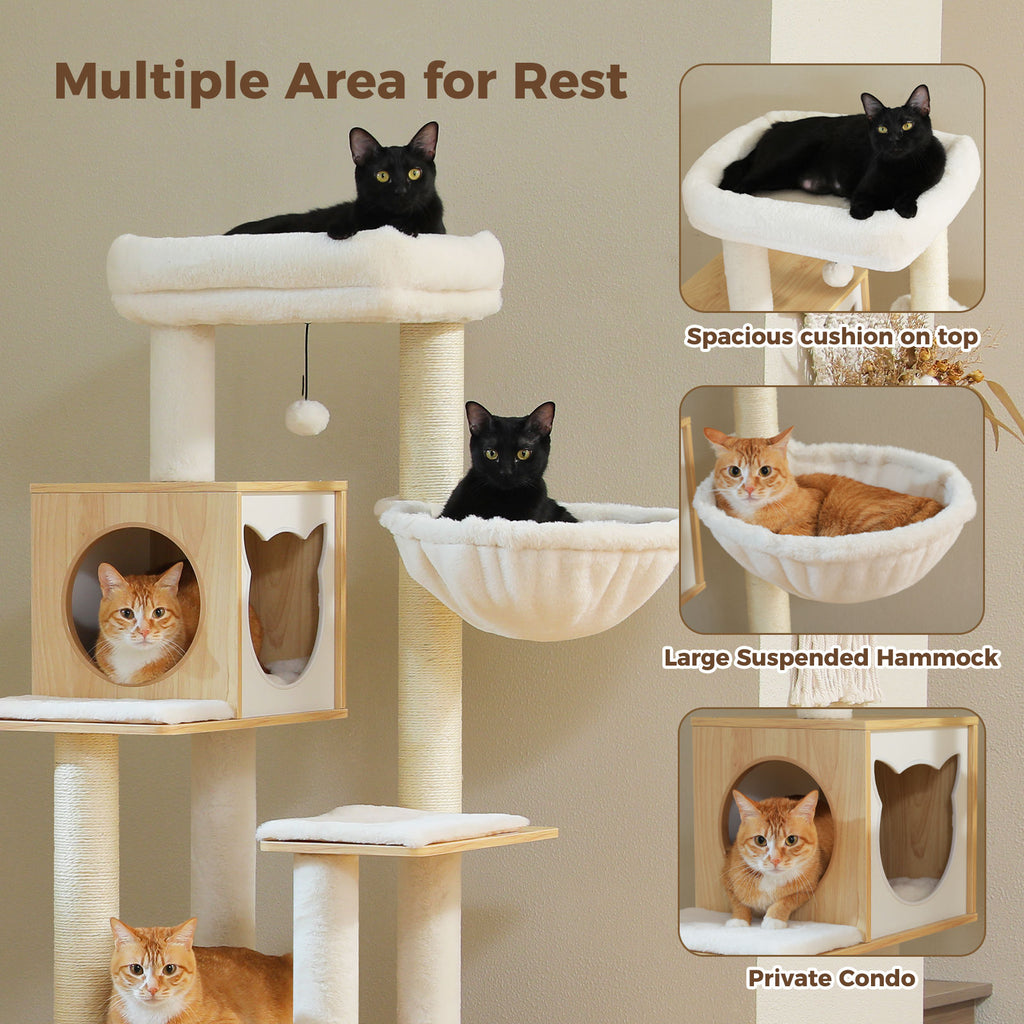 Wood Cat Tree with Litter Box Enclosure – Beige — detail 5