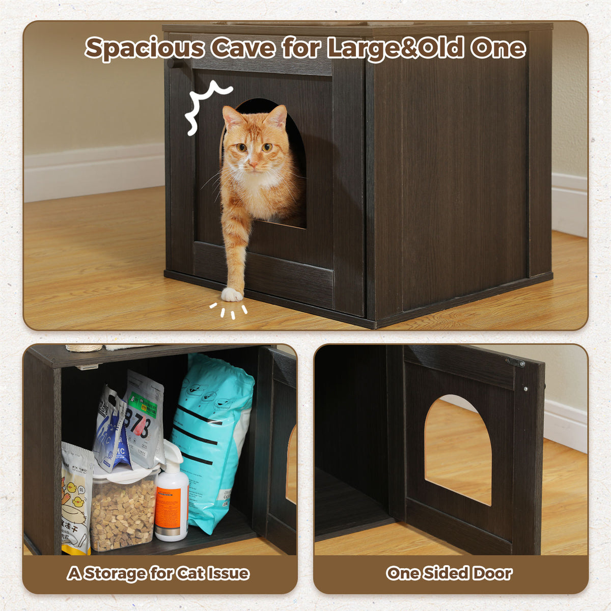 Wood Cat Tree with Litter Box Enclosure – Black & White — detail 4