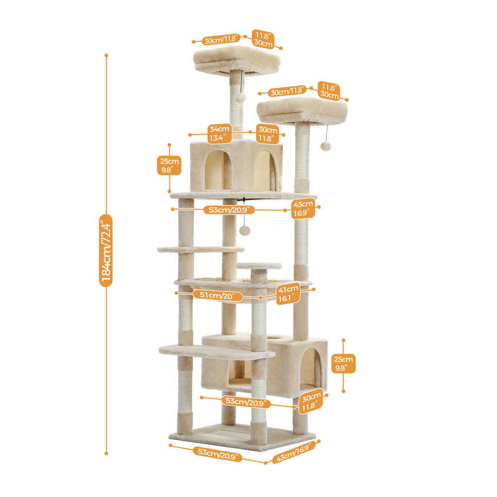 Tall Cat Tree with Dual Condos and Large Hammock – Beige — product view
