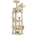 XL Tall Cat Tree with Dual Condos and Large Hammock – Beige — product view