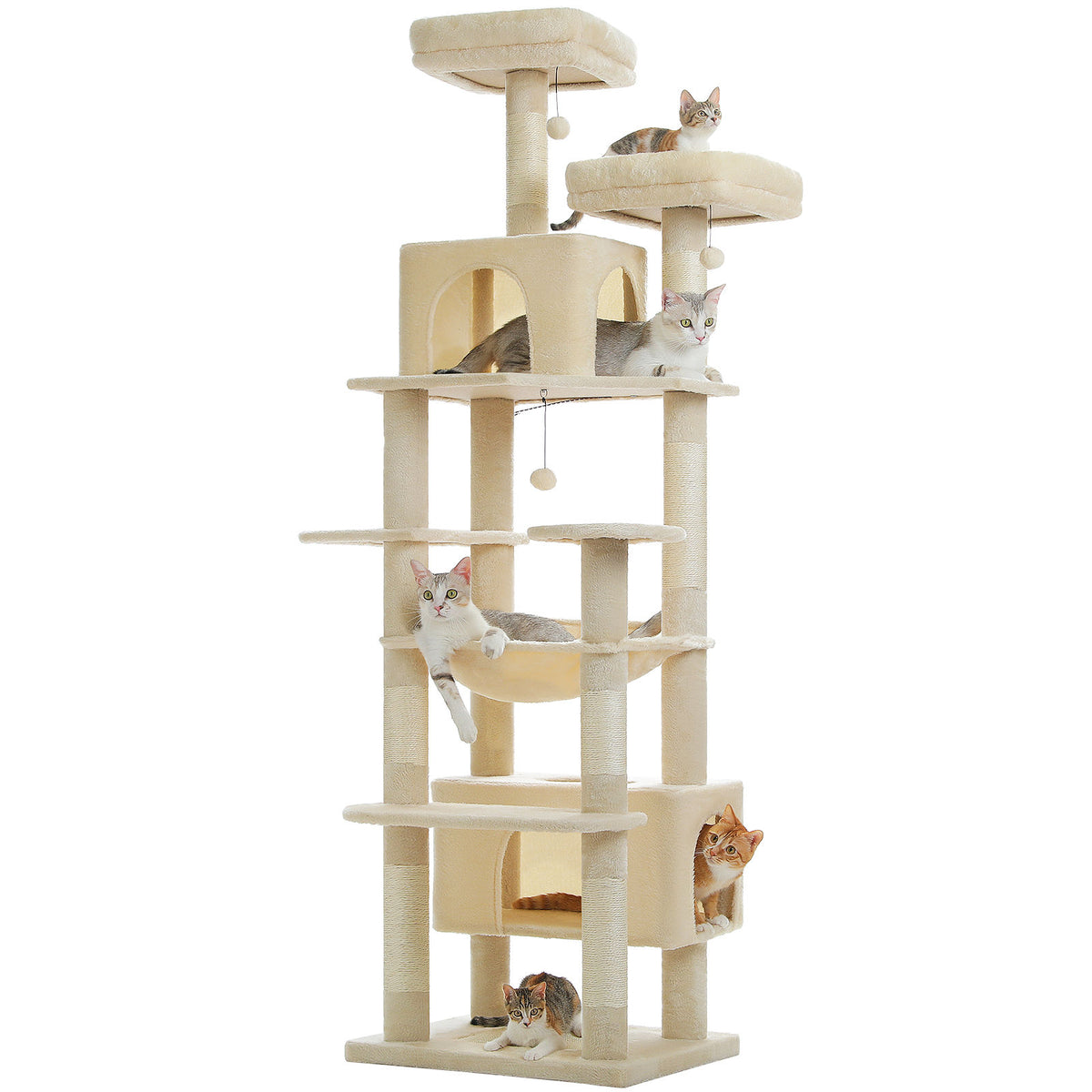 XL Tall Cat Tree with Dual Condos and Large Hammock – Beige — product view
