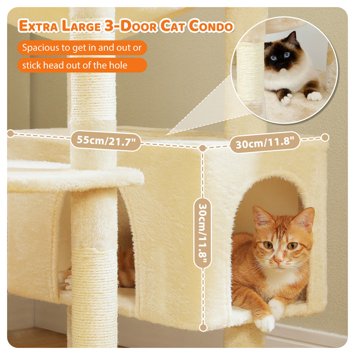 XL Tall Cat Tree with Dual Condos and Large Hammock – Beige — detail 6