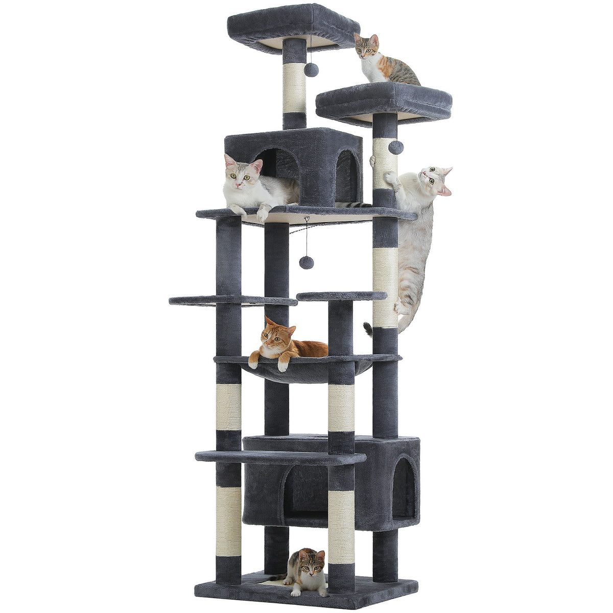 XL Tall Cat Tree with Dual Condos and Large Hammock – Dark Grey — product view