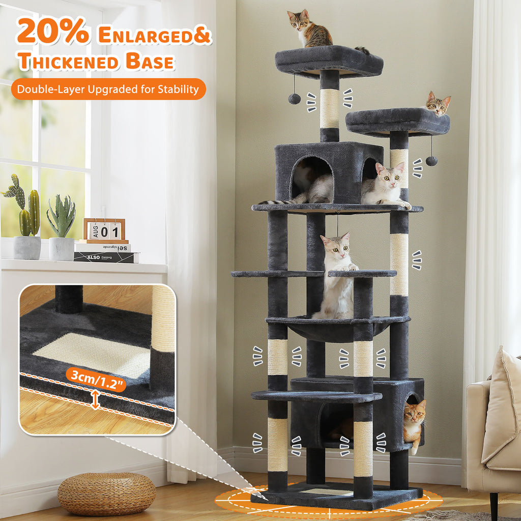 XL Tall Cat Tree with Dual Condos and Large Hammock – Dark Grey — detail 4