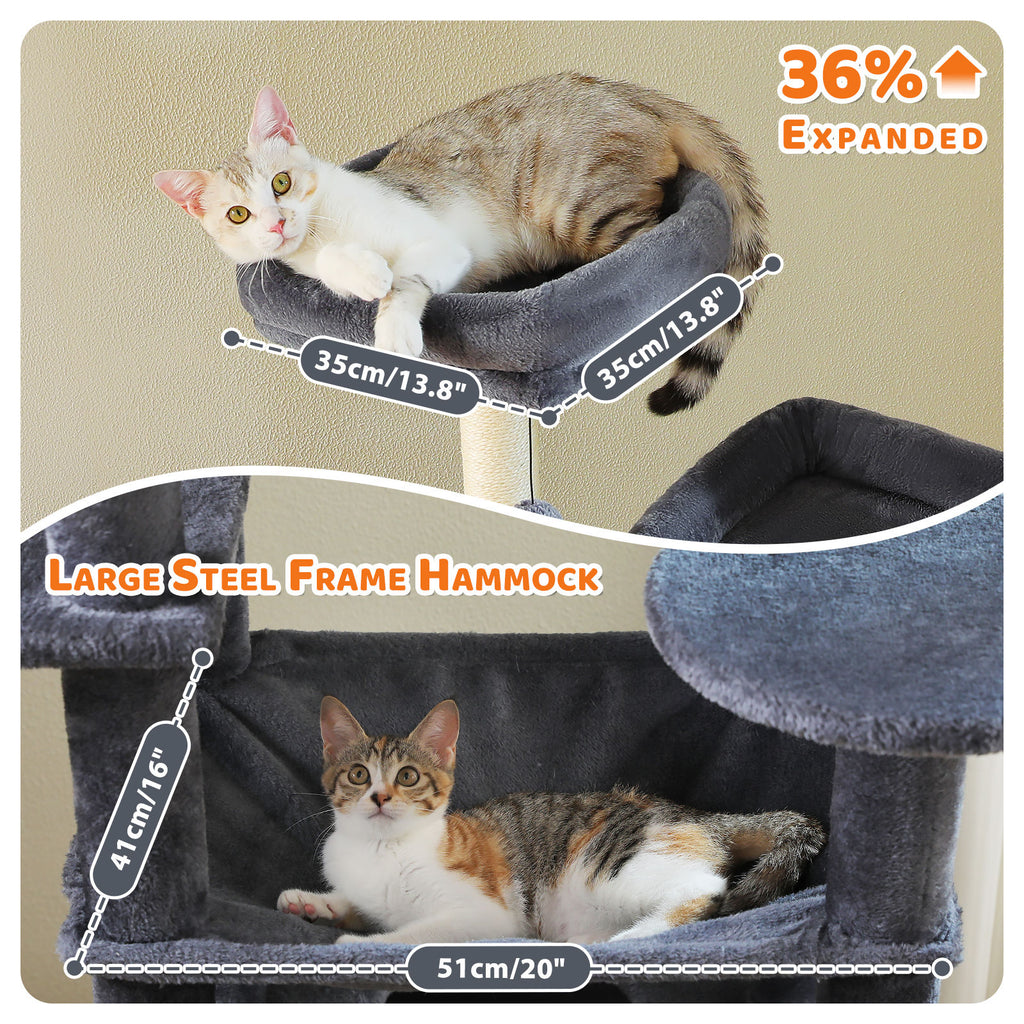 XL Tall Cat Tree with Dual Condos and Large Hammock – Dark Grey — detail 5