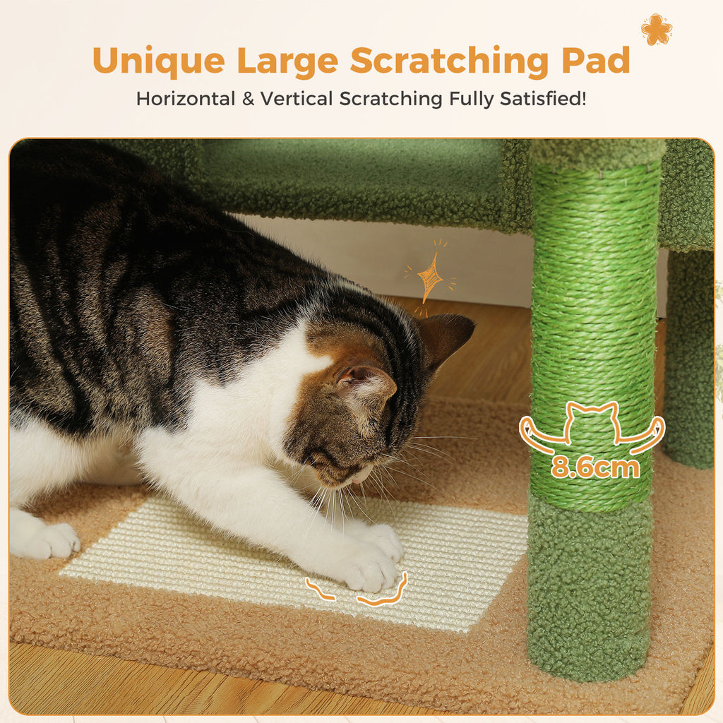 Tall Cat Tree with Dual Condos and Large Hammock – Green — detail 8