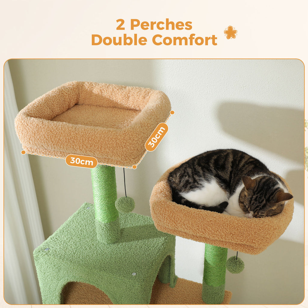 Tall Cat Tree with Dual Condos and Large Hammock – Green — detail 9