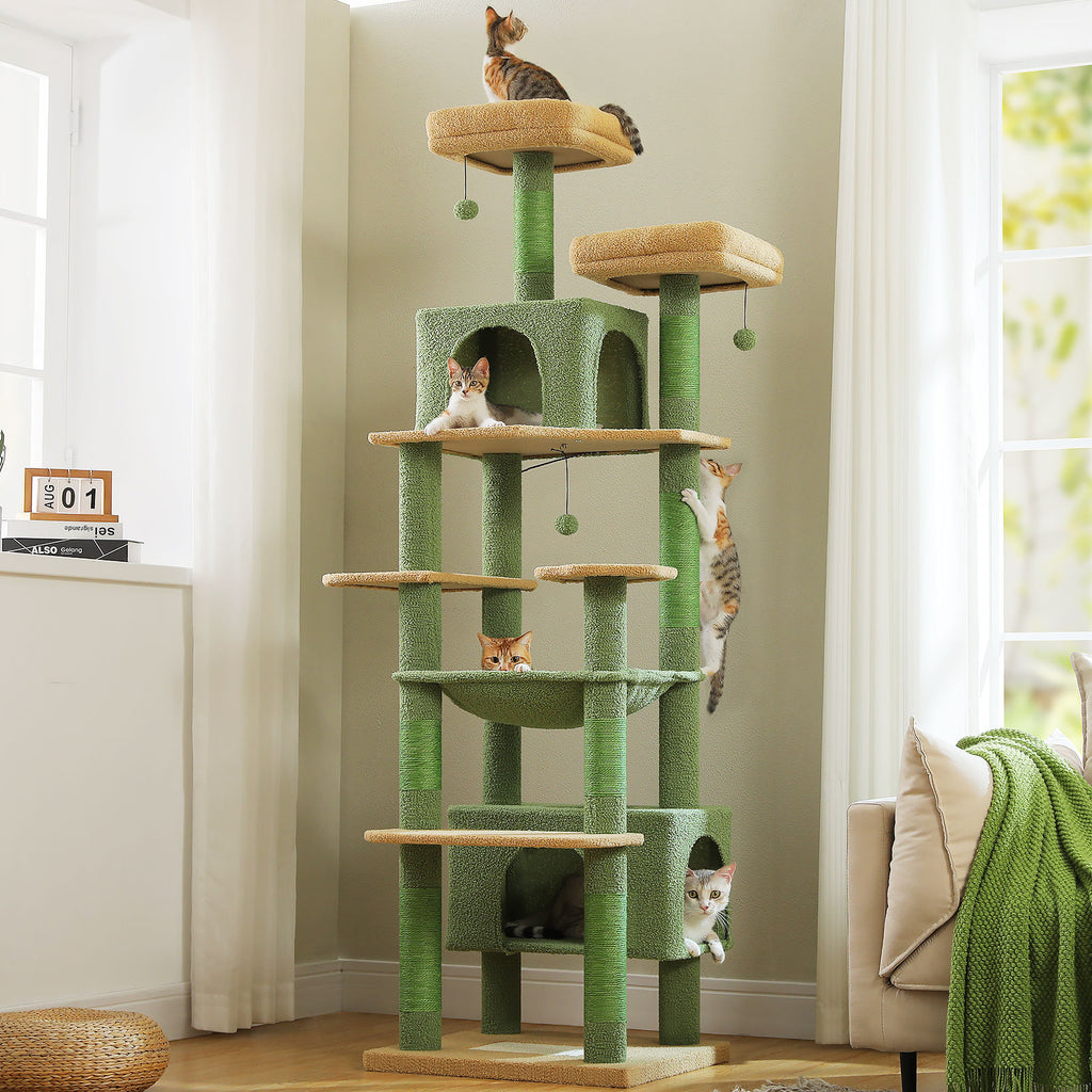 XL Tall Cat Tree with Dual Condos and Large Hammock – Green — detail 2
