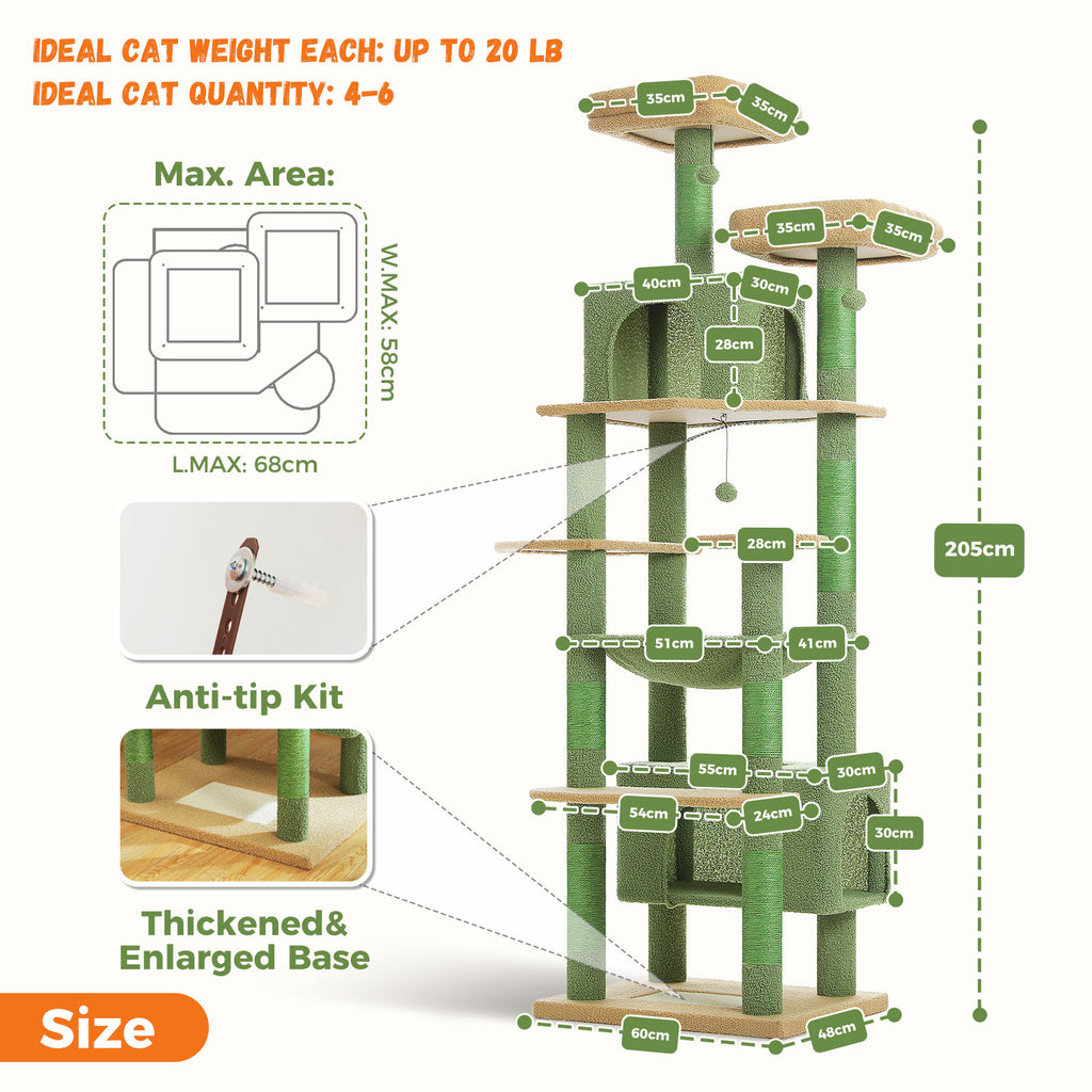 XL Tall Cat Tree with Dual Condos and Large Hammock – Green — detail 3