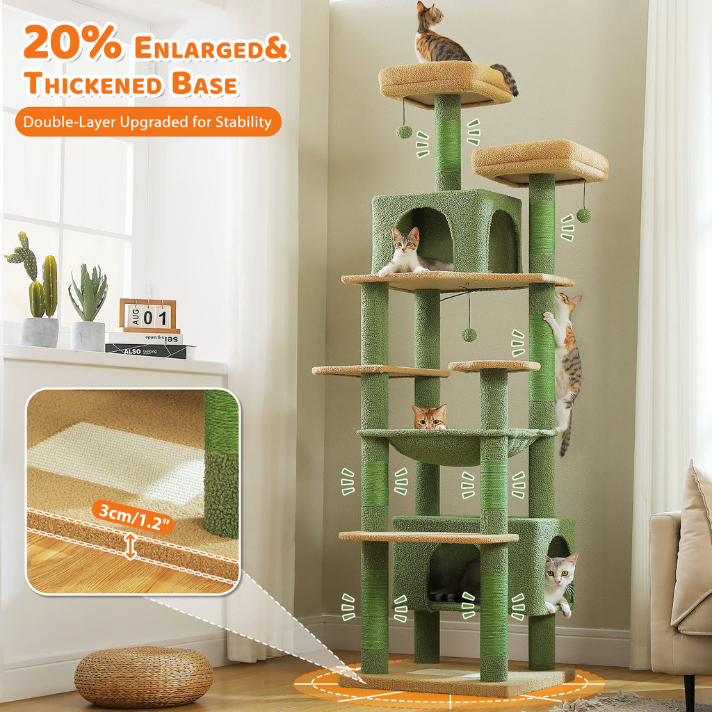 XL Tall Cat Tree with Dual Condos and Large Hammock – Green — detail 4