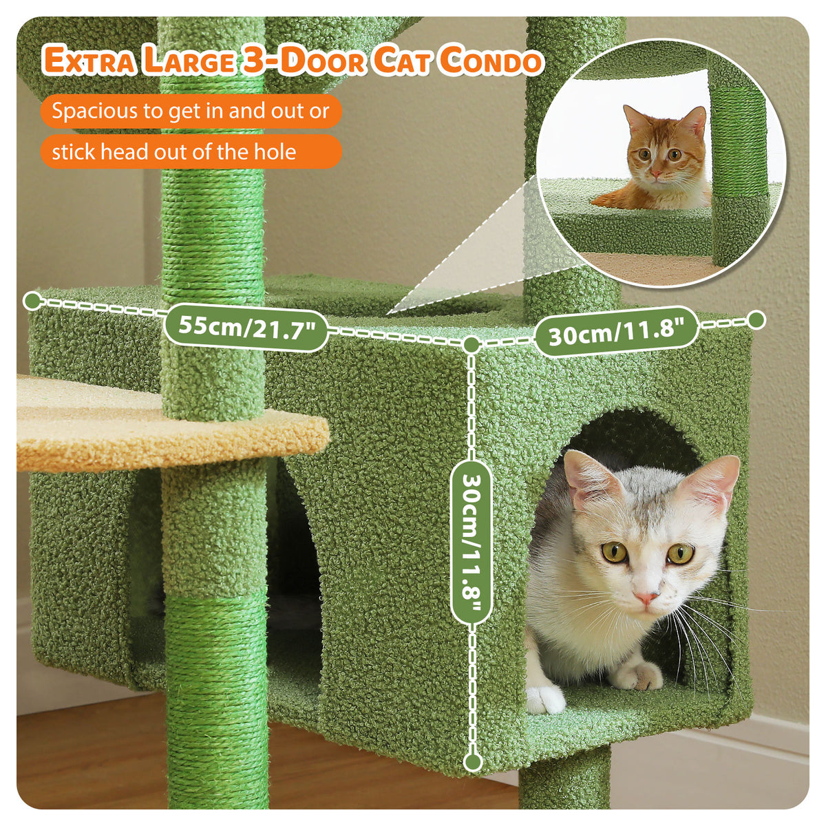 XL Tall Cat Tree with Dual Condos and Large Hammock – Green — detail 6