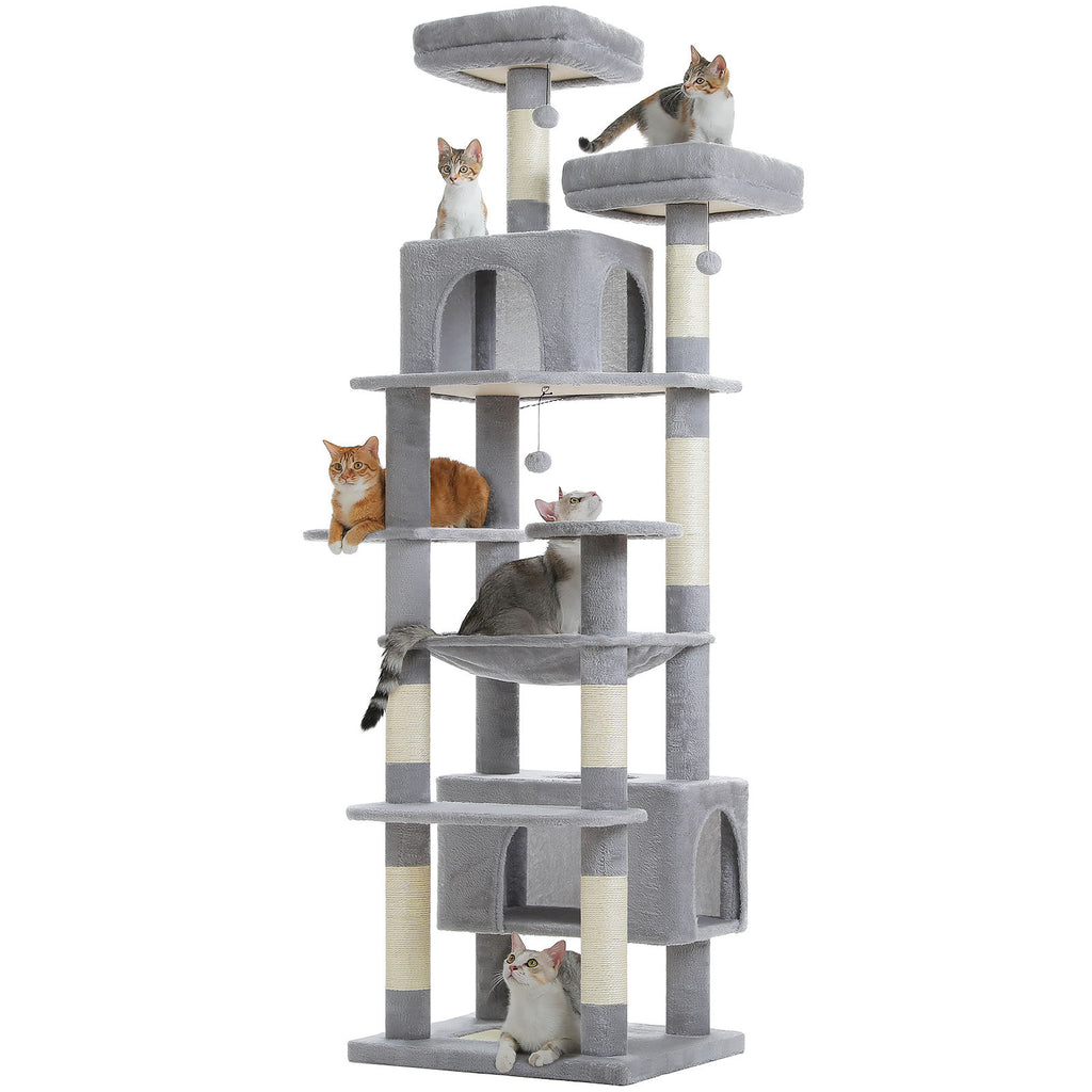 XL Tall Cat Tree with Dual Condos and Large Hammock – Grey — product view