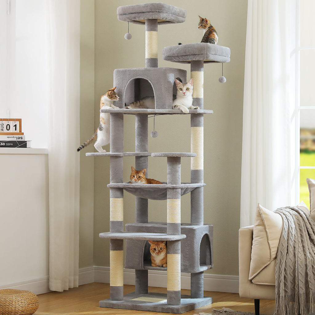 XL Tall Cat Tree with Dual Condos and Large Hammock – Grey — detail 2