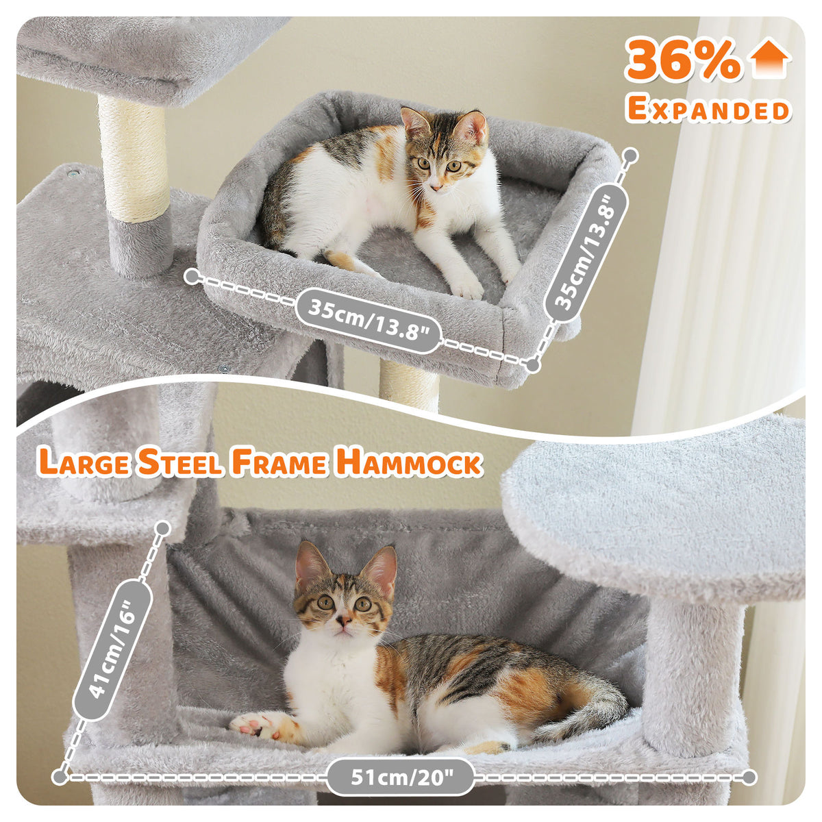 XL Tall Cat Tree with Dual Condos and Large Hammock – Grey — detail 5