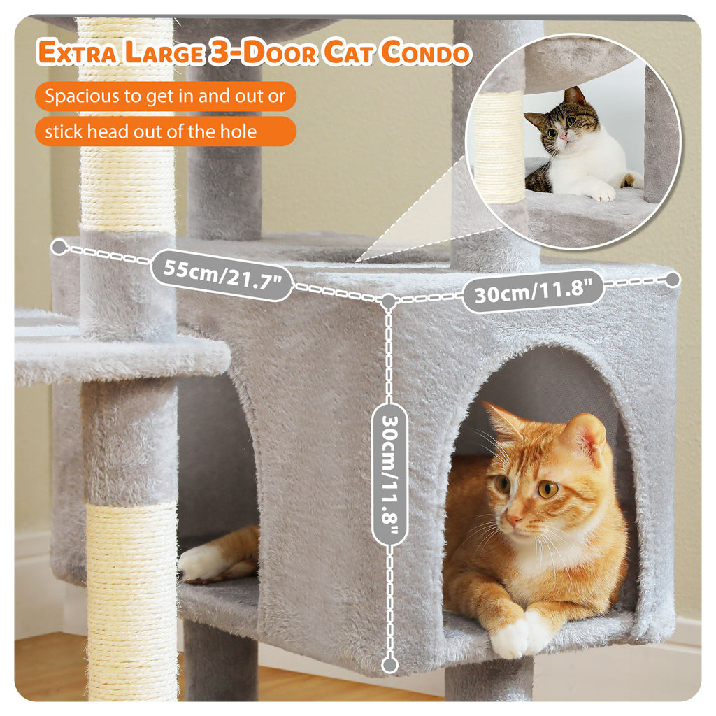 XL Tall Cat Tree with Dual Condos and Large Hammock – Grey — detail 6