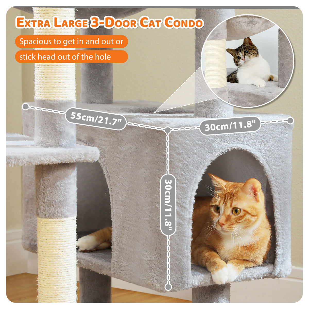 XL Tall Cat Tree with Dual Condos and Large Hammock – Grey — detail 6
