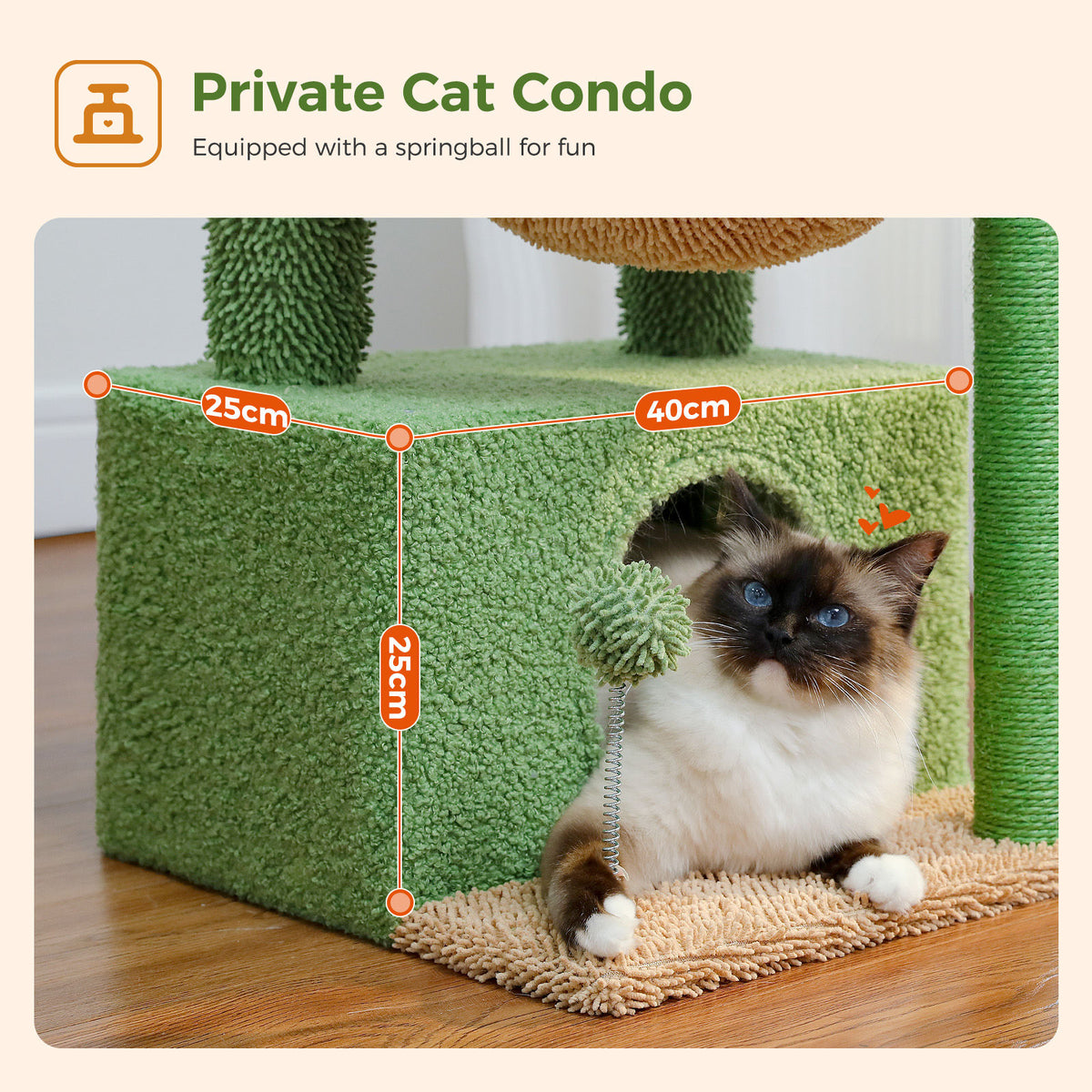 Cactus Cat Tree with Wide Perch and Hammock – Green — detail 2