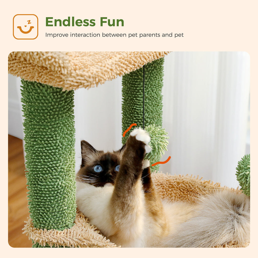 Cactus Cat Tree with Wide Perch and Hammock – Green — detail 3