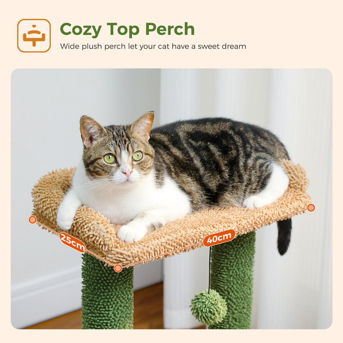 Cactus Cat Tree with Wide Perch and Hammock – Green — detail 4