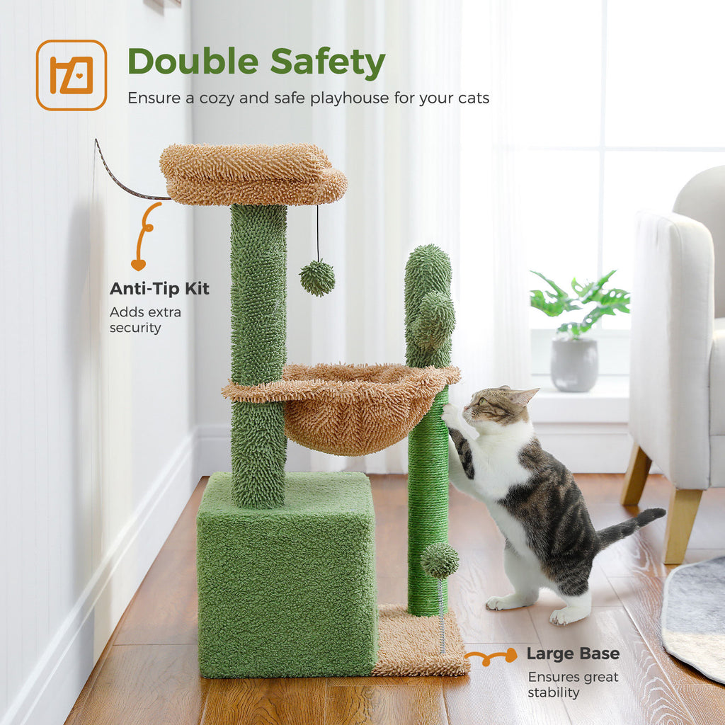Cactus Cat Tree with Wide Perch and Hammock – Green — detail 6
