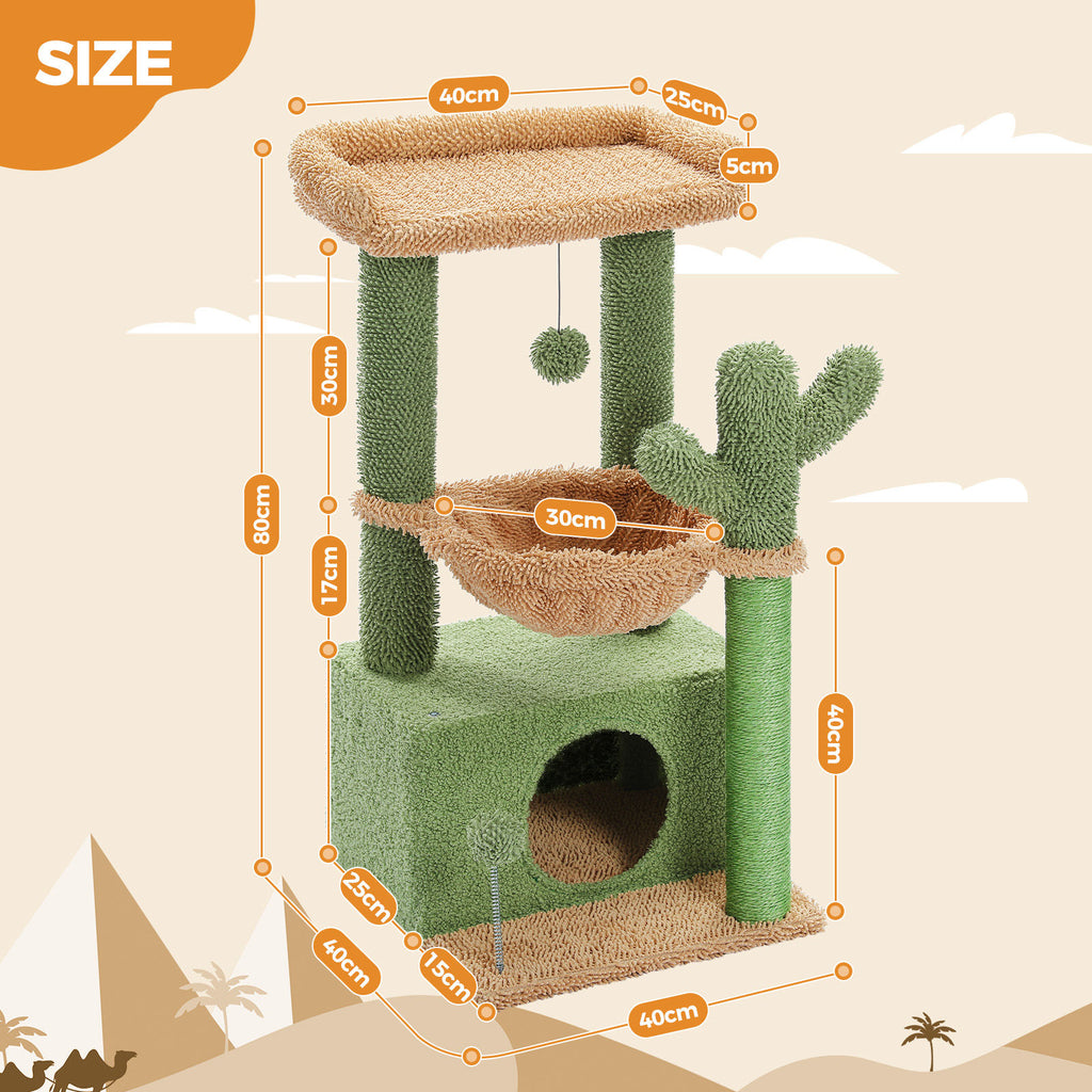 Cactus Cat Tree with Wide Perch and Hammock – Green — detail 7