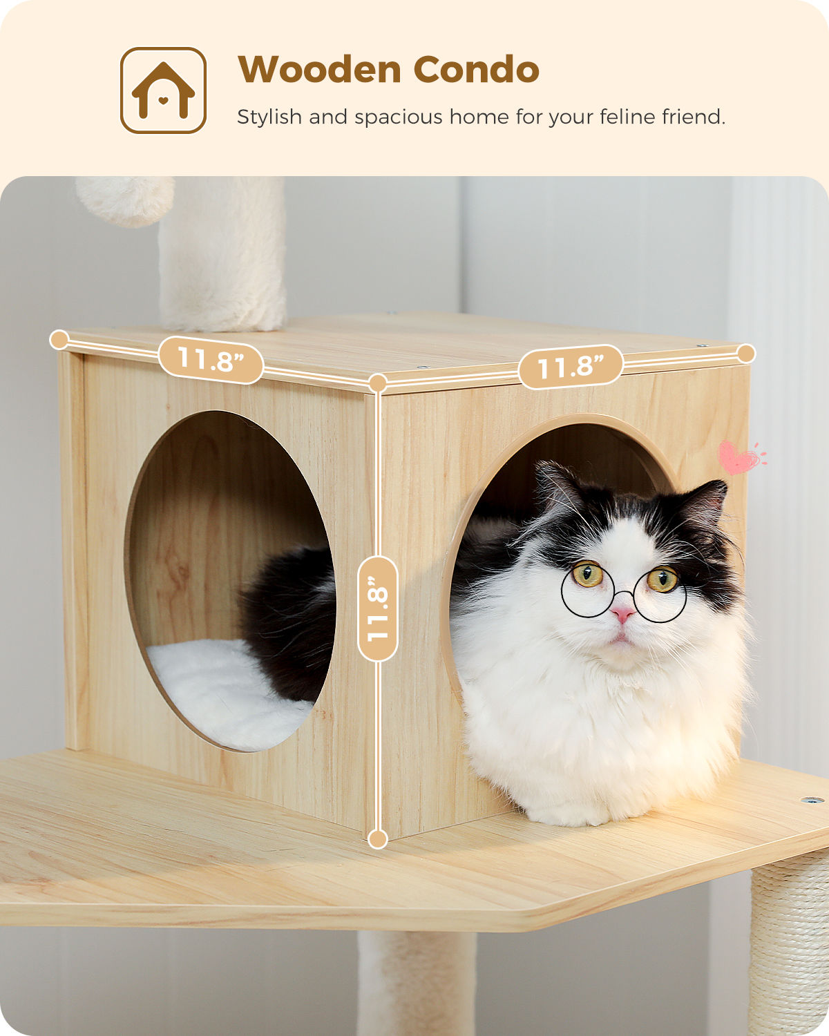 Wood Cat Tree with Large Hammock – Beige — detail 4