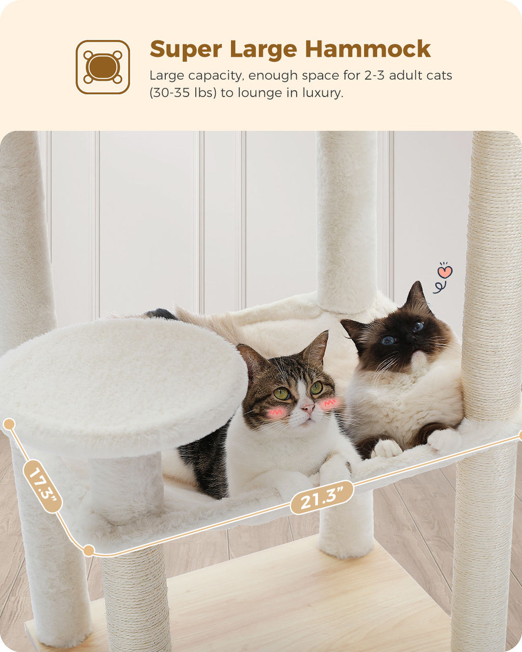 Wood Cat Tree with Large Hammock – Beige — detail 5