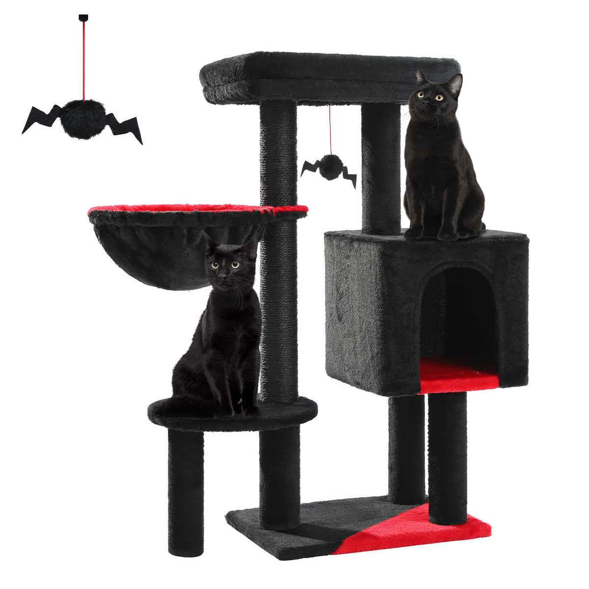 Gothic Cat Tree with Coffin-Style Condo – Black — detail 2