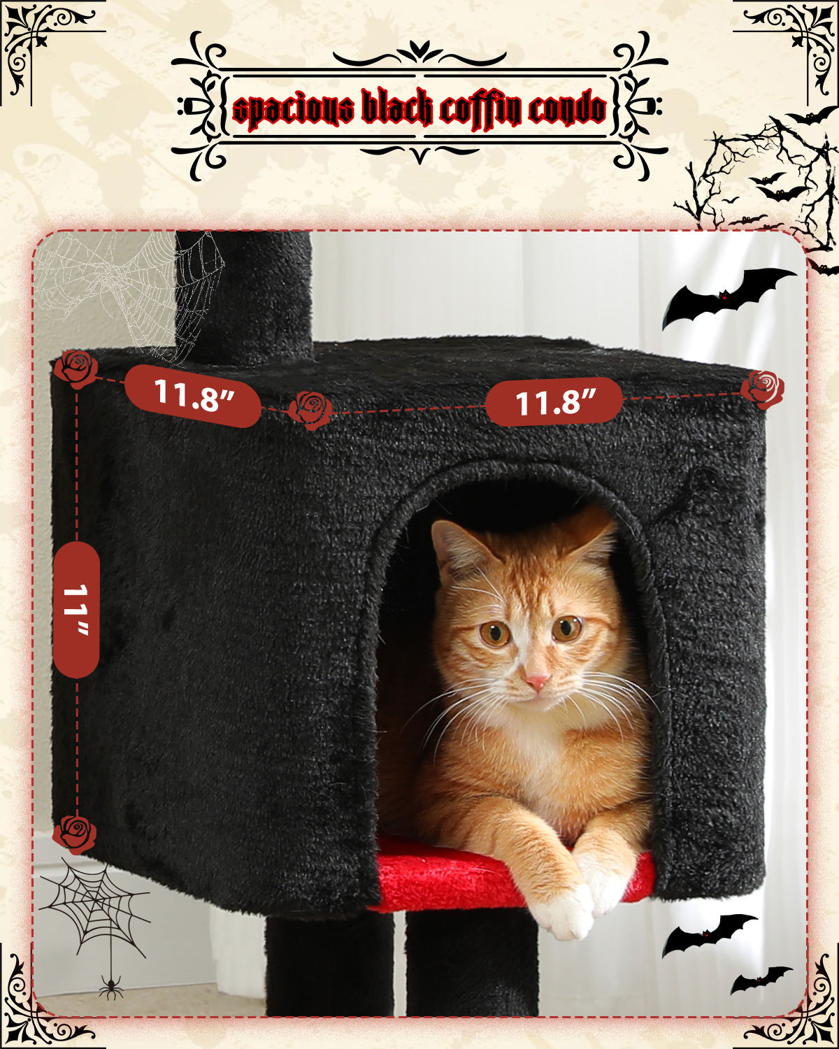 Gothic Cat Tree with Coffin-Style Condo – Black — detail 5