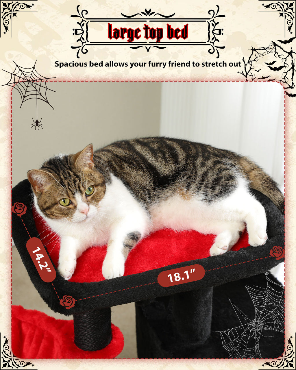 Gothic Cat Tree with Coffin-Style Condo – Black — detail 7