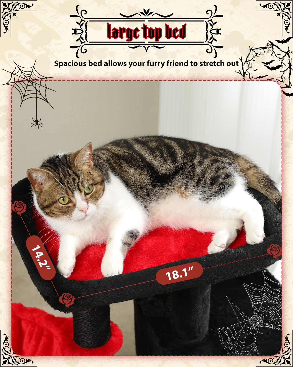 Gothic Cat Tree with Coffin-Style Condo – Black — detail 7