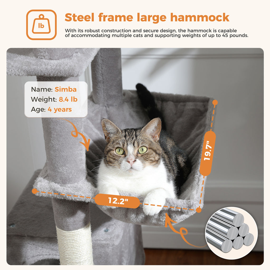 Tall Cat Tree with Dual Condos and Perches – Grey — detail 6